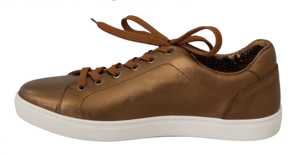 Dolce & Gabbana Gold Leder Herren Casual Turnschuhe