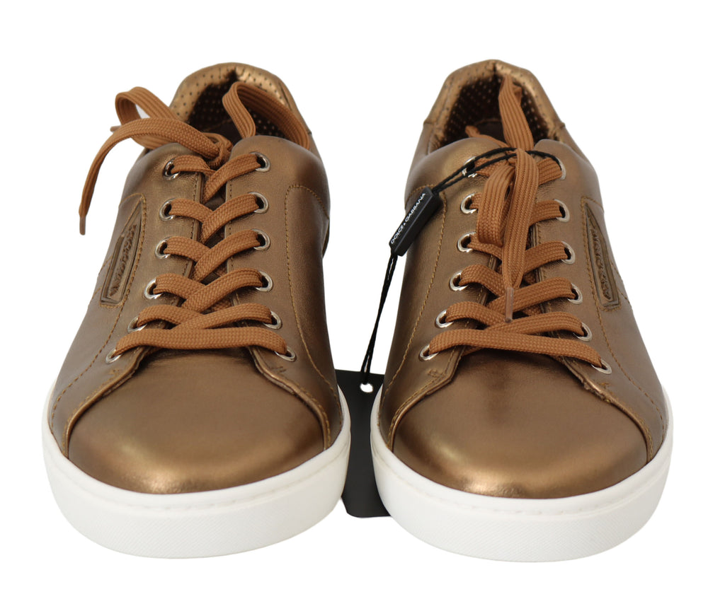 Dolce & Gabbana Gold Leder Herren Casual Turnschuhe