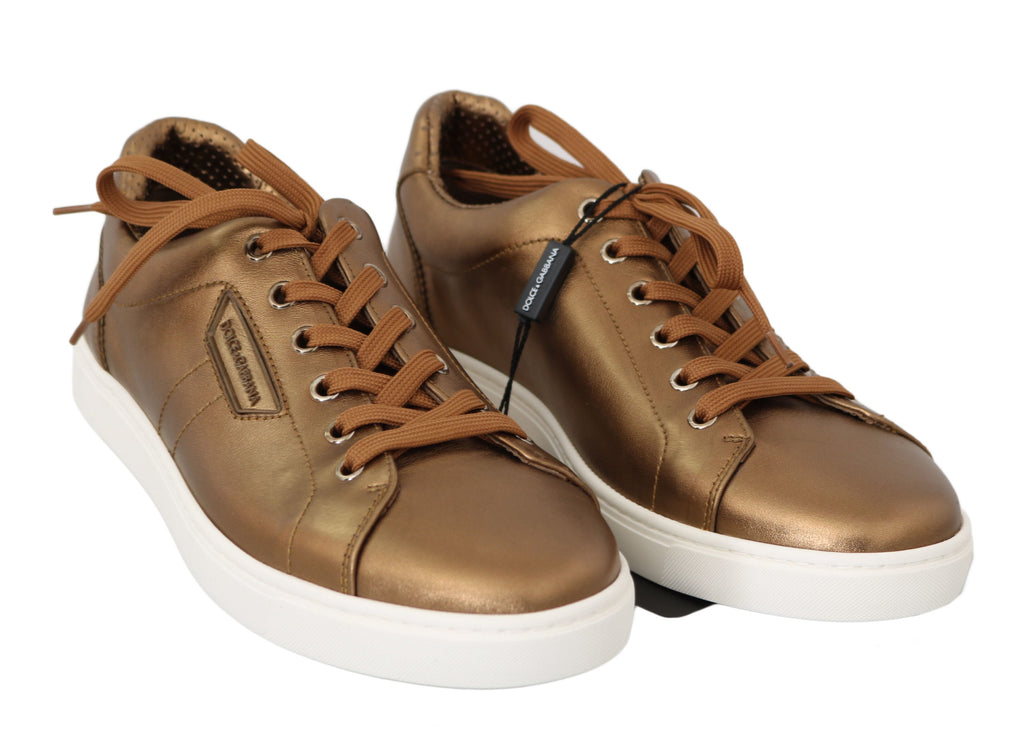 Dolce & Gabbana Gold Leder Herren Casual Turnschuhe