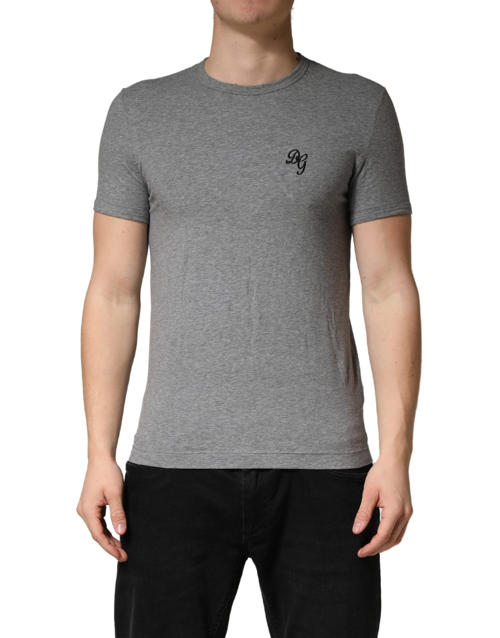 Dolce & Gabbana Graues DG Logo Rundhals Herren Unterhemd-T-Shirt