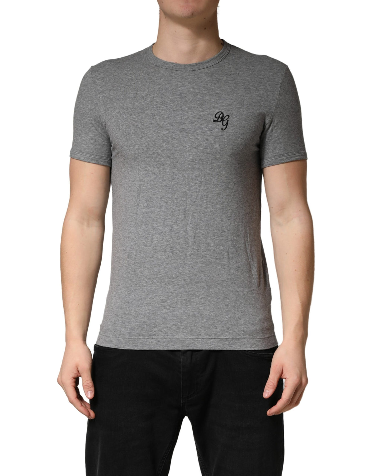 Dolce & Gabbana Graues DG Logo Rundhals Herren Unterhemd-T-Shirt