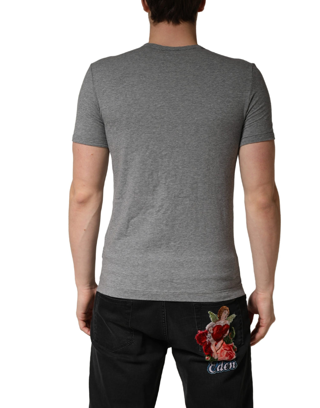 Dolce & Gabbana Graues DG Logo Rundhals Herren Unterhemd-T-Shirt