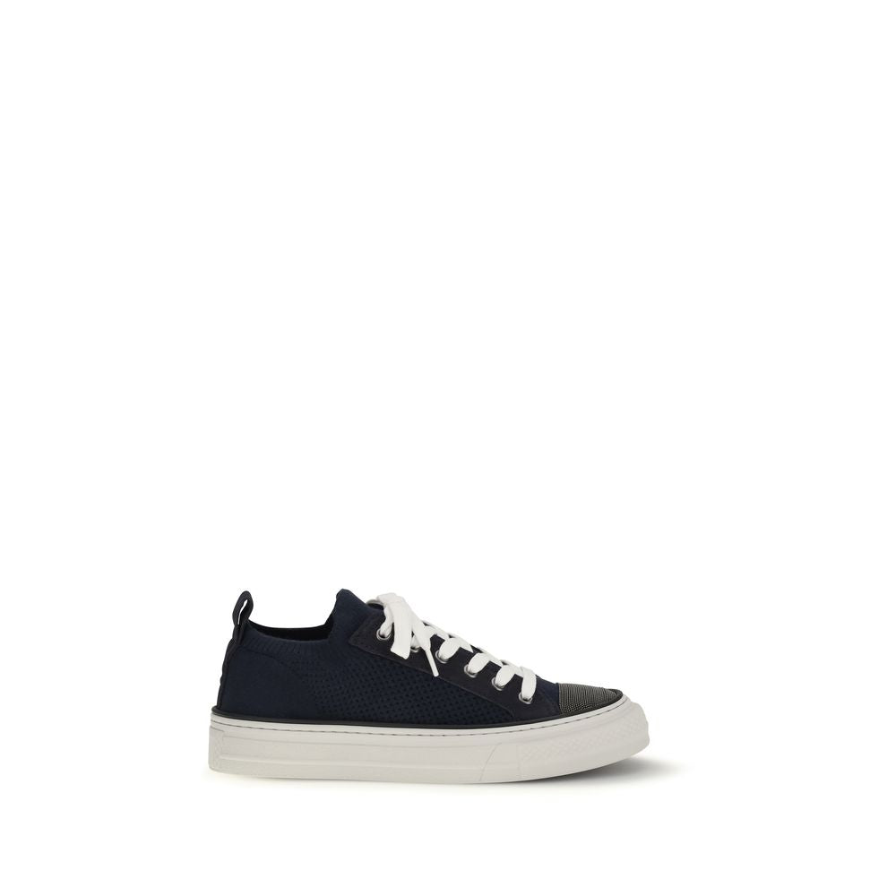 Brunello Cucinelli Blaue Low-Top-Sneaker aus Baumwolle
