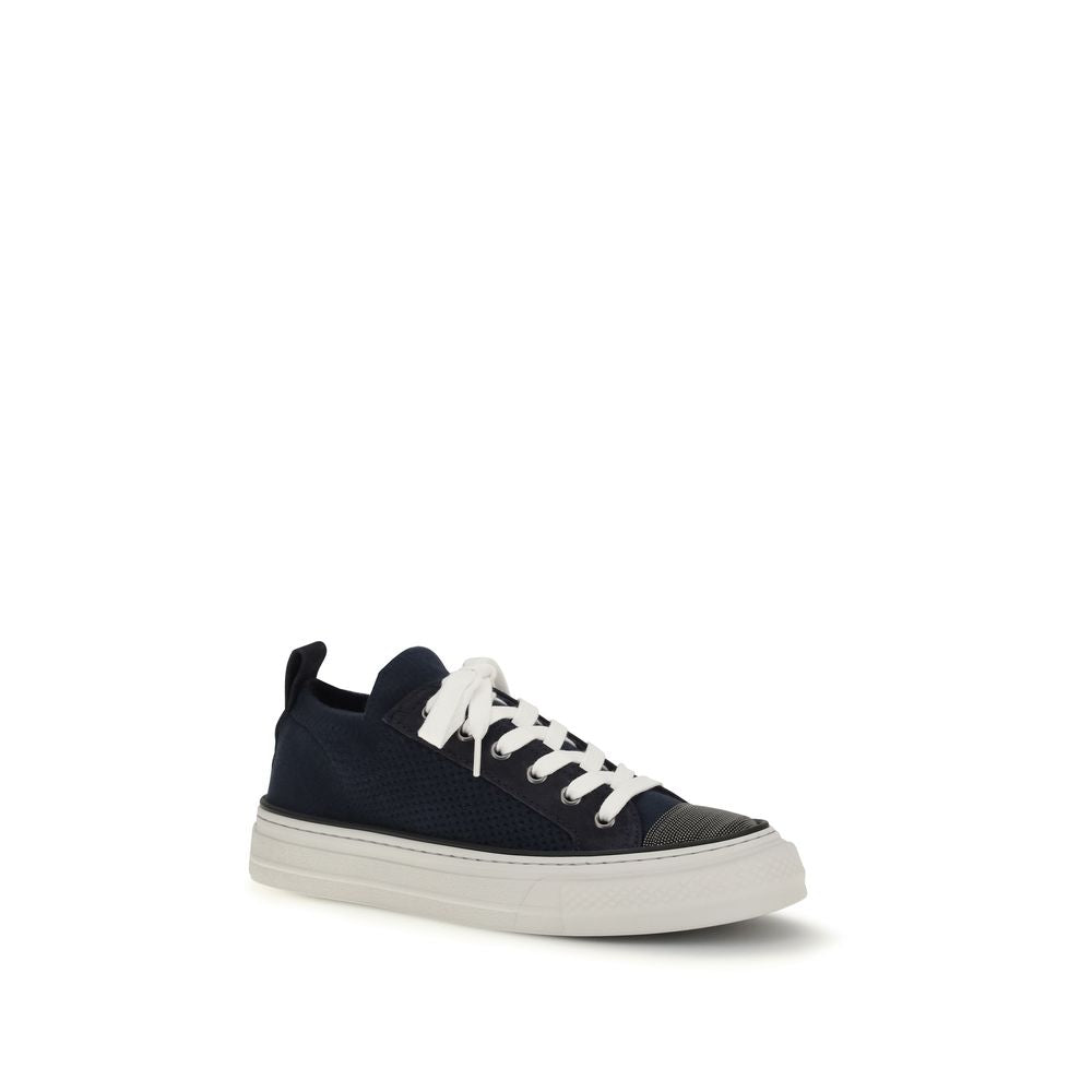 Brunello Cucinelli Blaue Low-Top-Sneaker aus Baumwolle