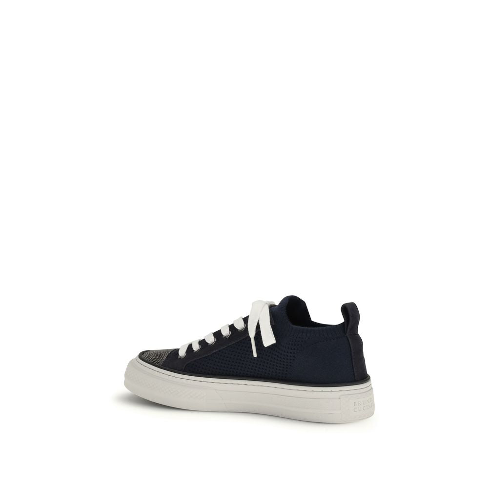 Brunello Cucinelli Blaue Low-Top-Sneaker aus Baumwolle