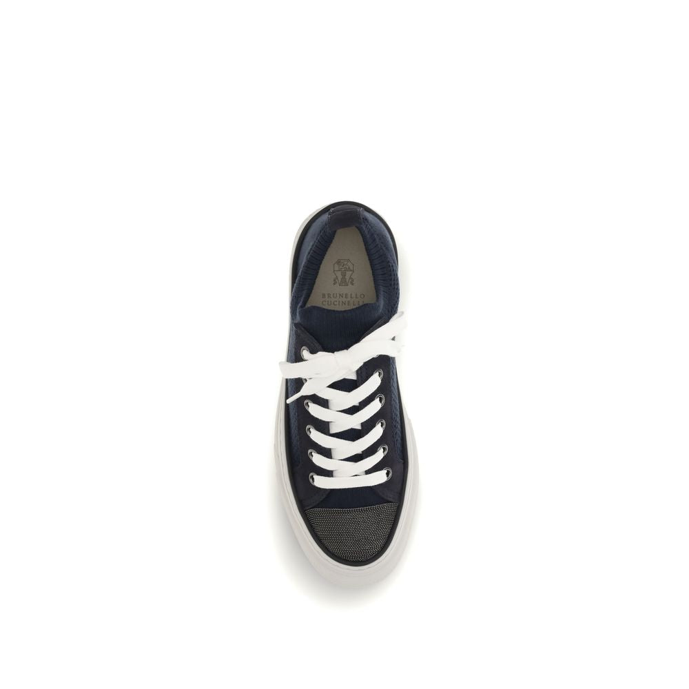 Brunello Cucinelli Blaue Low-Top-Sneaker aus Baumwolle