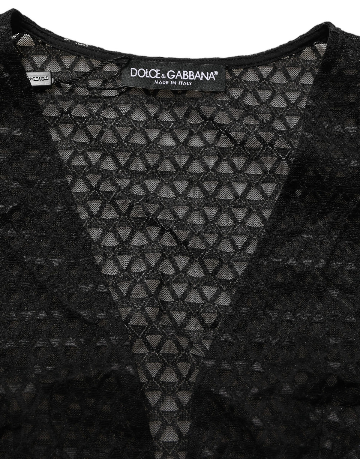 Dolce & Gabbana Schwarzes Fischernetz-Oberteil mit langen Ärmeln und kurzem Schnitt