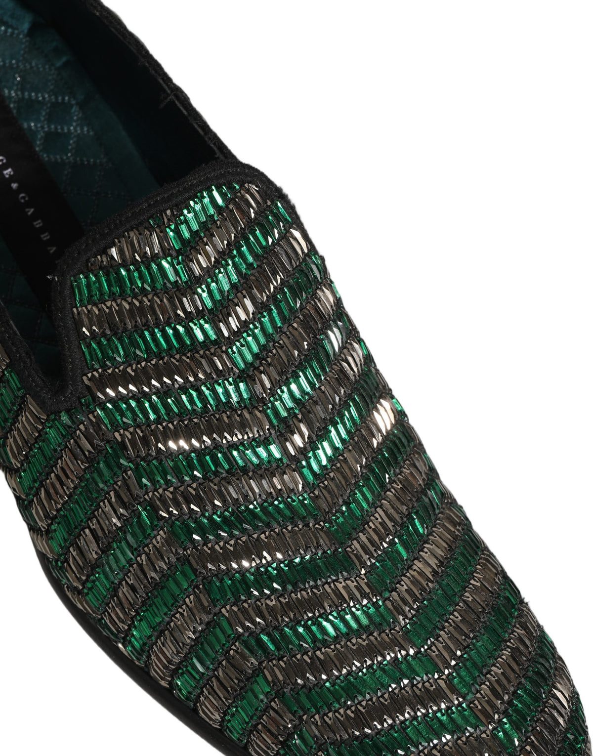 Dolce & Gabbana Silberne grüne verzierte Loafer-Schuhe