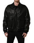 Dolce & Gabbana Herren-Bikerjacke aus schwarzem Leder mit durchgehendem Reißverschluss