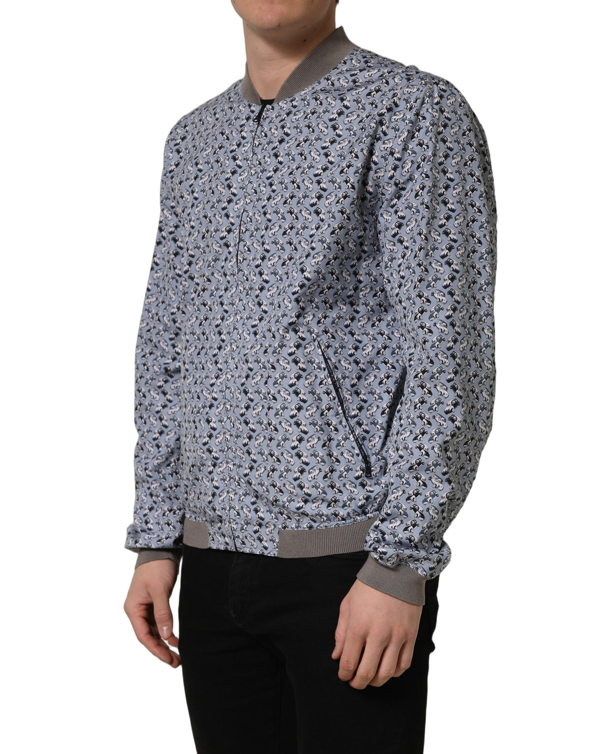 Dolce & Gabbana Hellblaue Bomberjacke aus Baumwolle mit Auto-Print