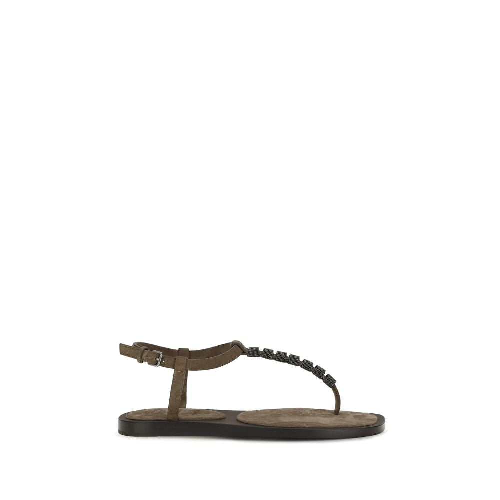 Brunello Cucinelli Braune Kalbsleder Bos Taurus Flache Sandalen