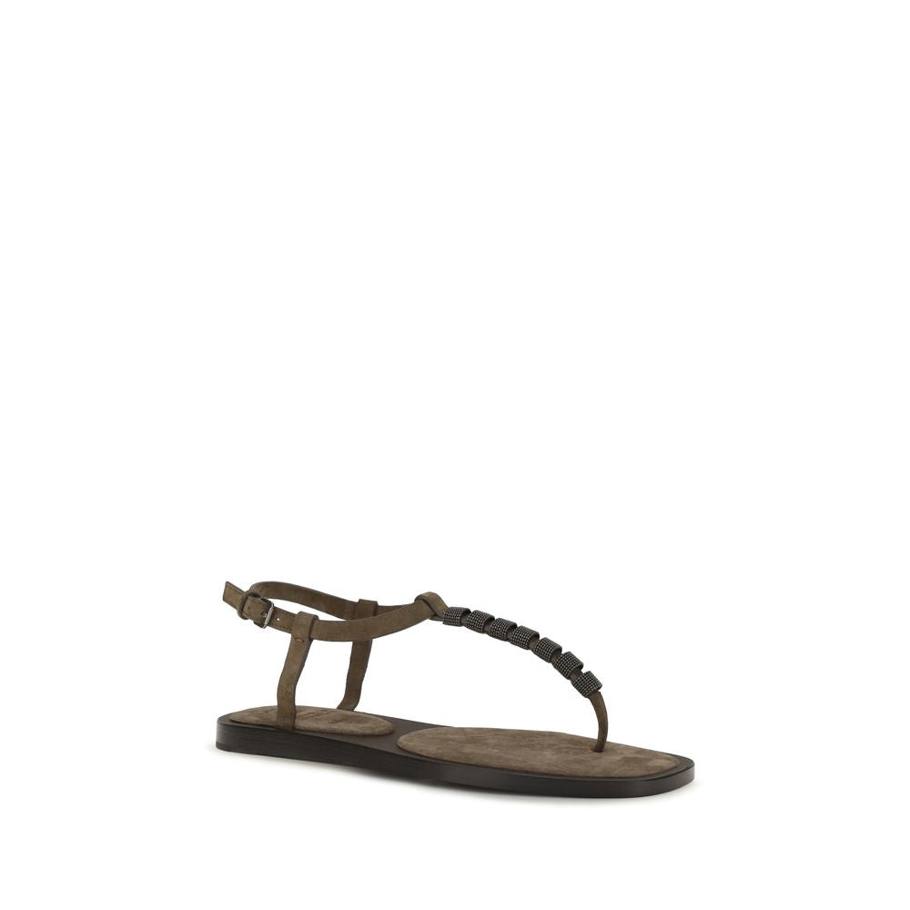 Brunello Cucinelli Braune Kalbsleder Bos Taurus Flache Sandalen