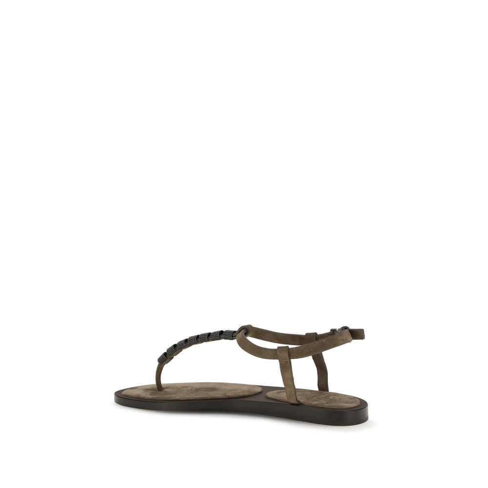 Brunello Cucinelli Braune Kalbsleder Bos Taurus Flache Sandalen