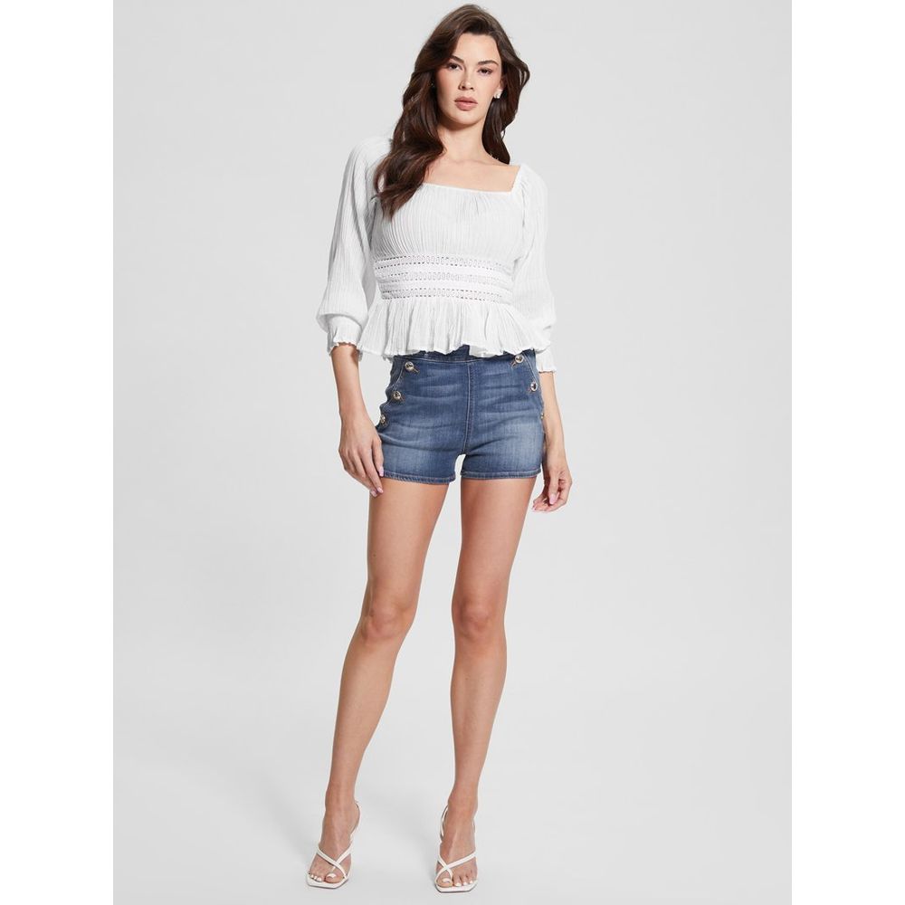 Guess Damen-Tanktop aus weißer Ramie – Sommerlich & Stilvoll.