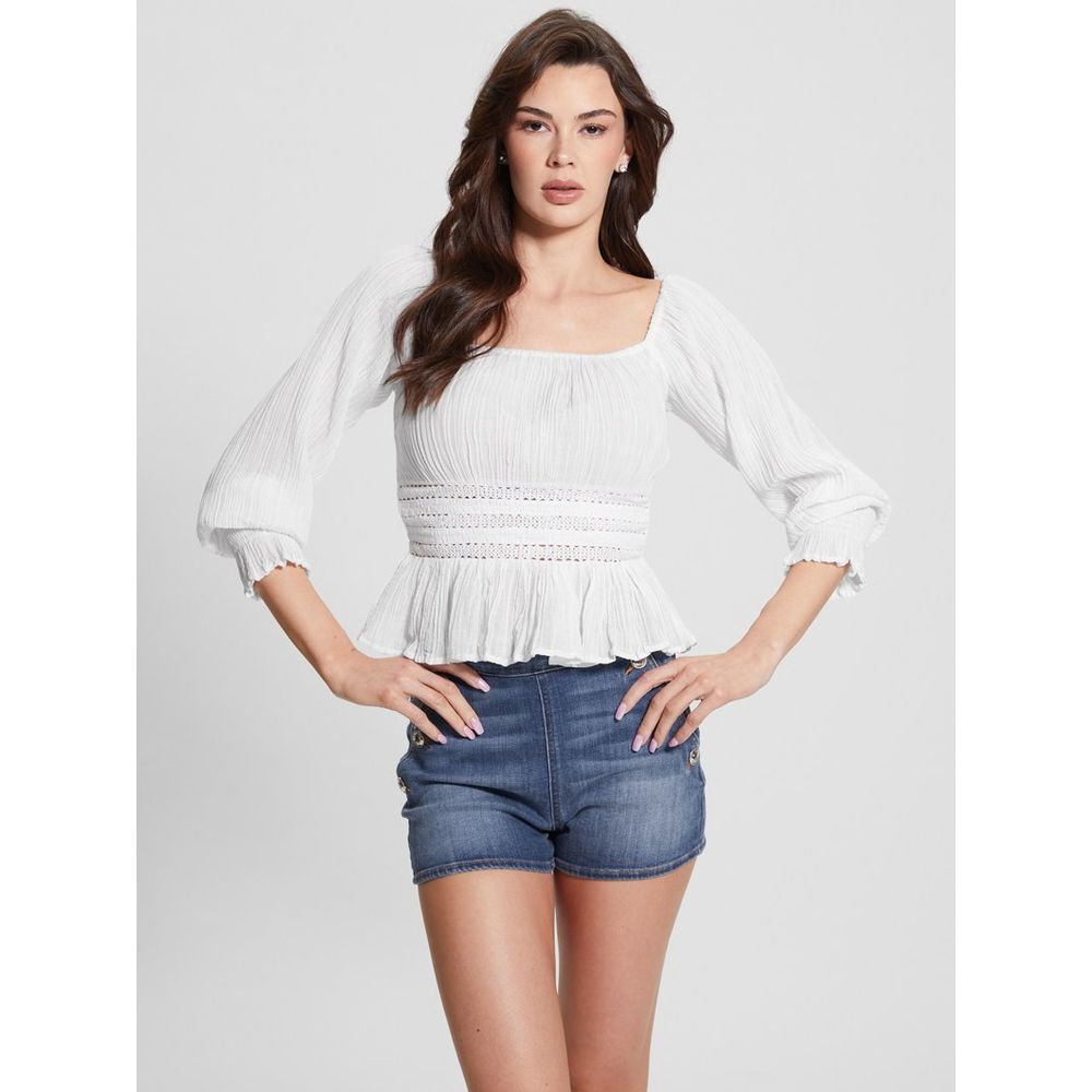 Guess Damen-Tanktop aus weißer Ramie – Sommerlich & Stilvoll.