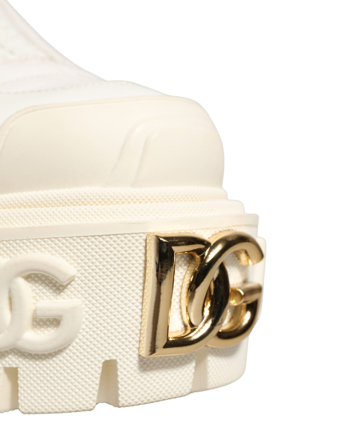 Dolce & Gabbana Weiße Leder-Stiefeletten mit Gummi-Logo