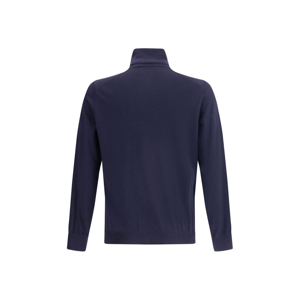 Brunello Cucinelli Blauer Wollpullover Aries Rollkragenpullover