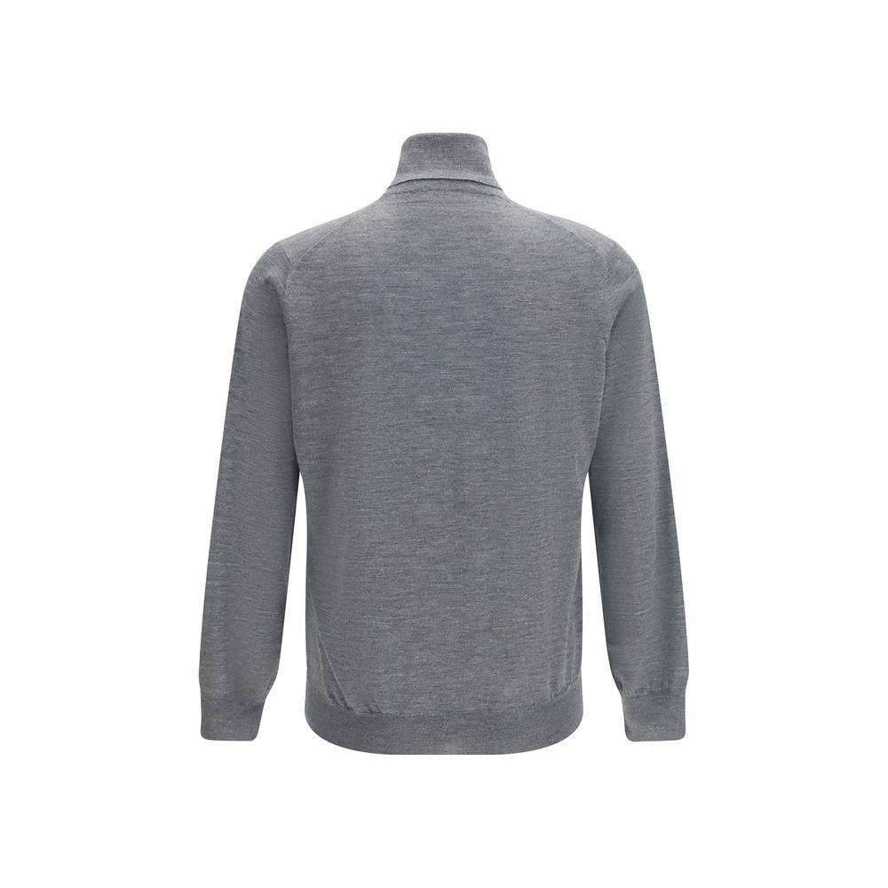 Brunello Cucinelli Grauer Wollpullover Aries mit Rollkragen