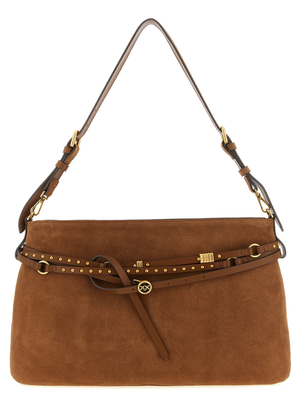 PINKO Braune Schultertasche aus Rindsleder