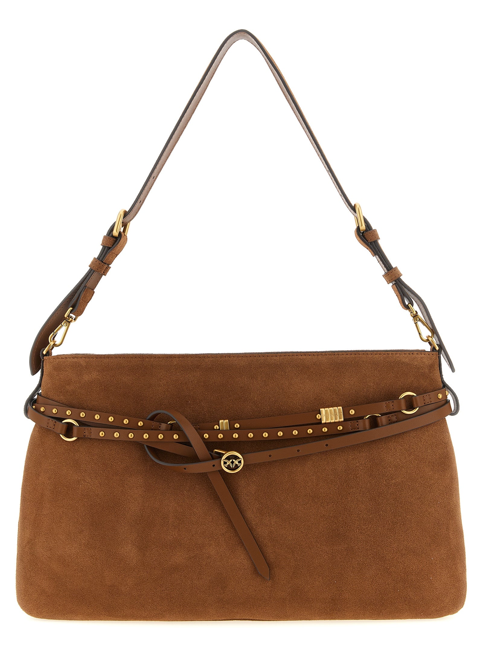 PINKO Braune Schultertasche aus Rindsleder