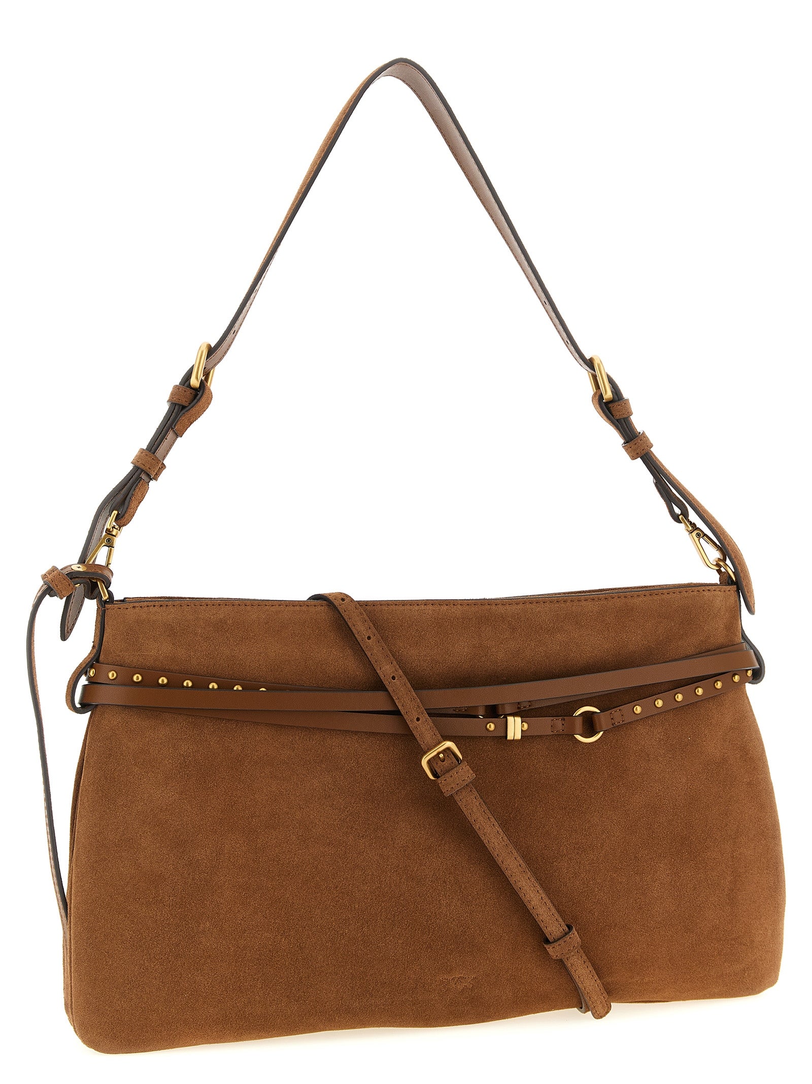 PINKO Braune Schultertasche aus Rindsleder