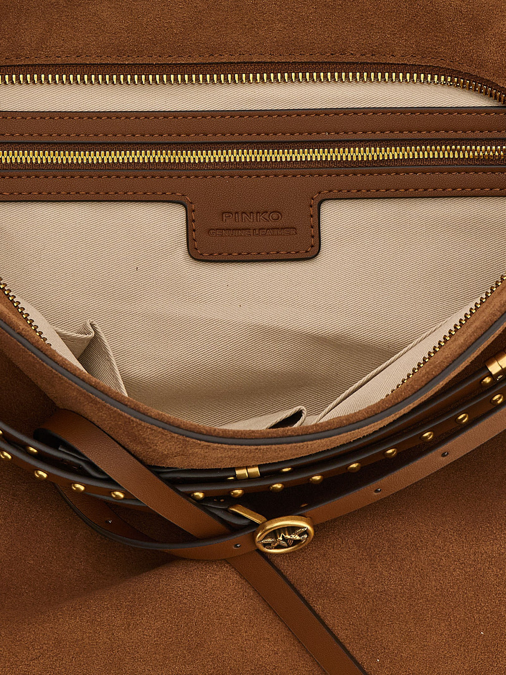 PINKO Braune Schultertasche aus Rindsleder