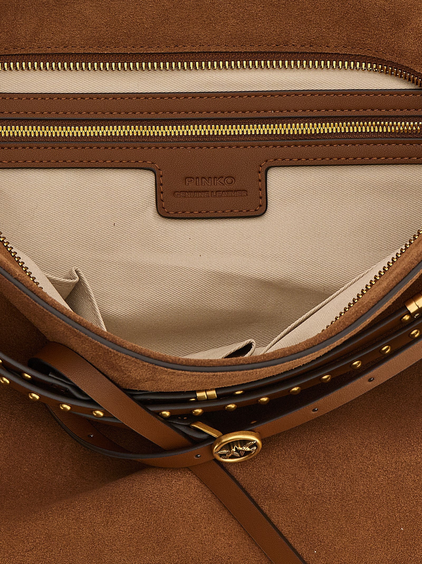 PINKO Braune Schultertasche aus Rindsleder