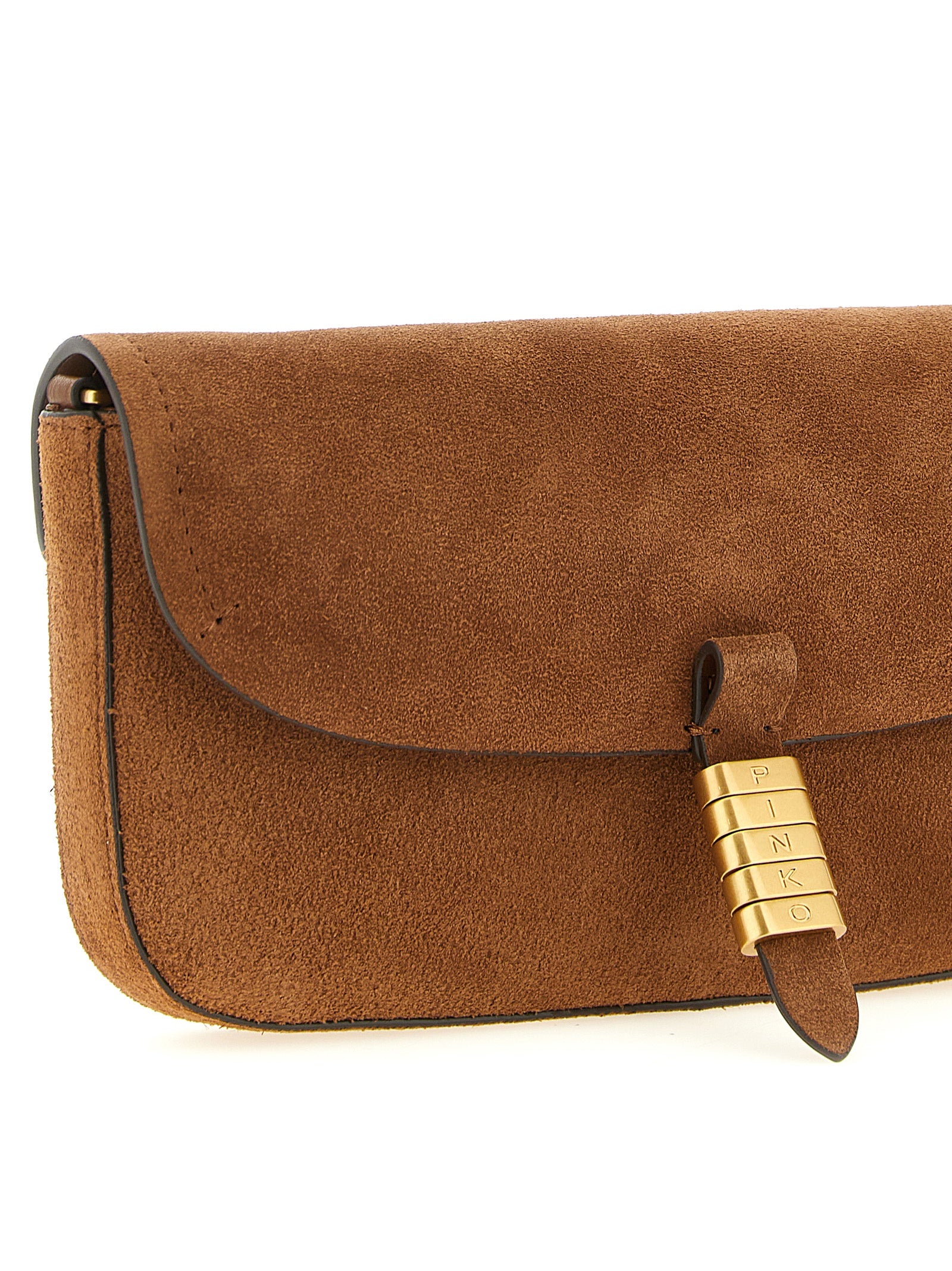 PINKO Braune Schultertasche aus Rindsleder