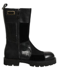 Dolce & Gabbana Schwarze Leder-Stiefeletten mit Patchwork-Optik