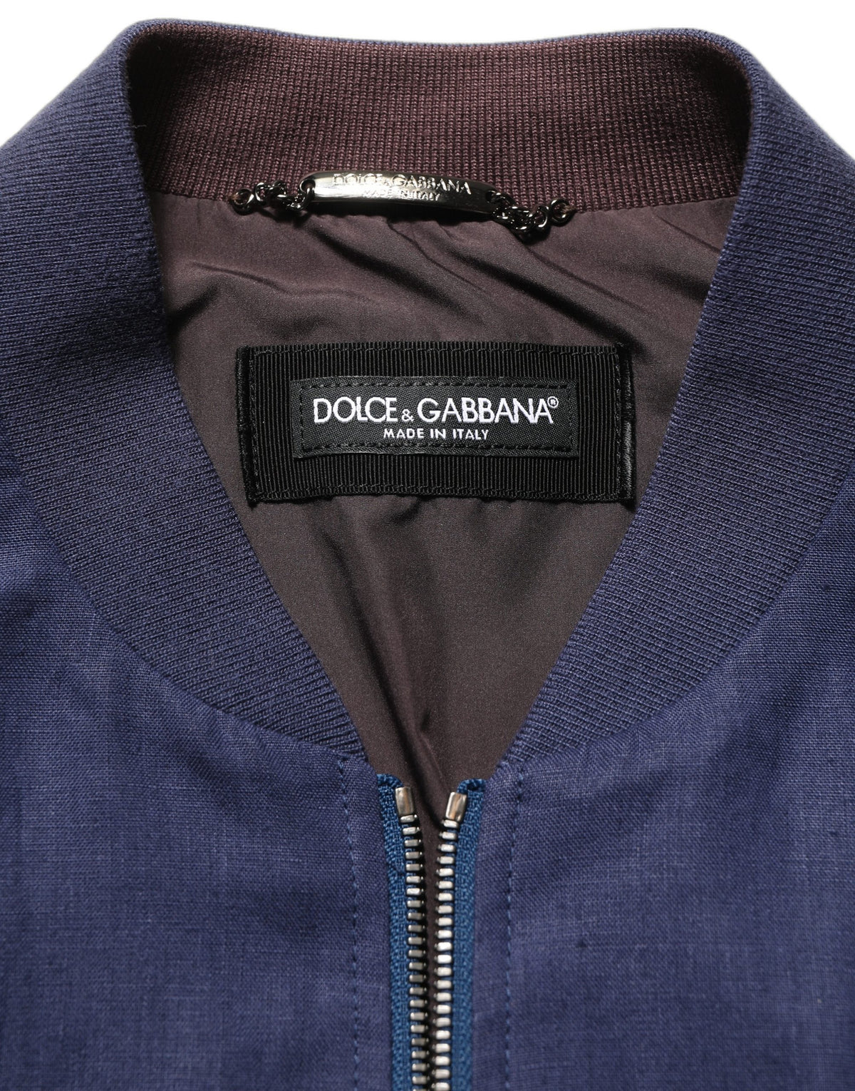 Dolce & Gabbana Blaue Bomberjacke aus Leinen mit durchgehendem Reißverschluss für Herren