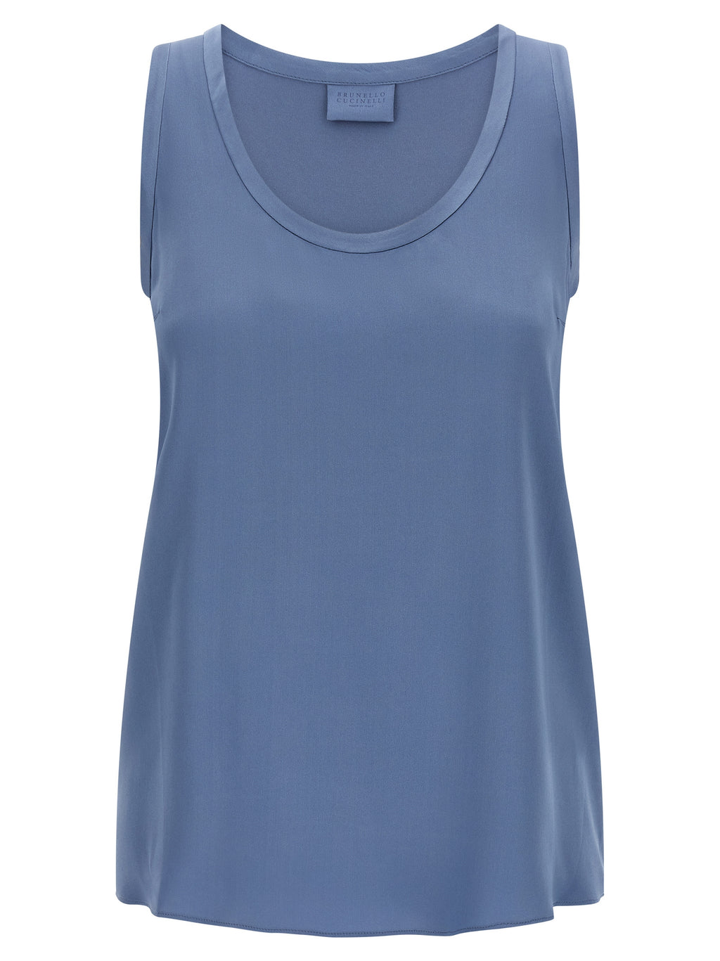 Brunello Cucinelli Ärmelloses T-Shirt aus blauer Seide