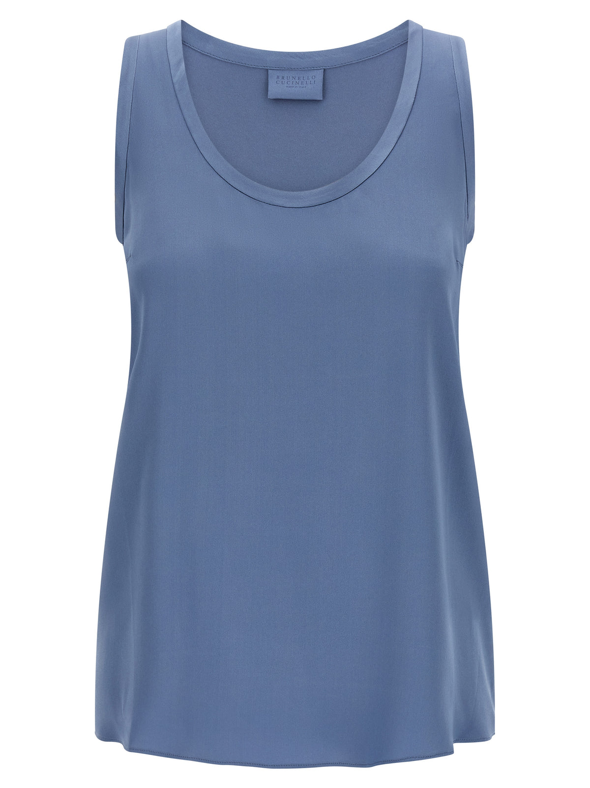 Brunello Cucinelli Ärmelloses T-Shirt aus blauer Seide