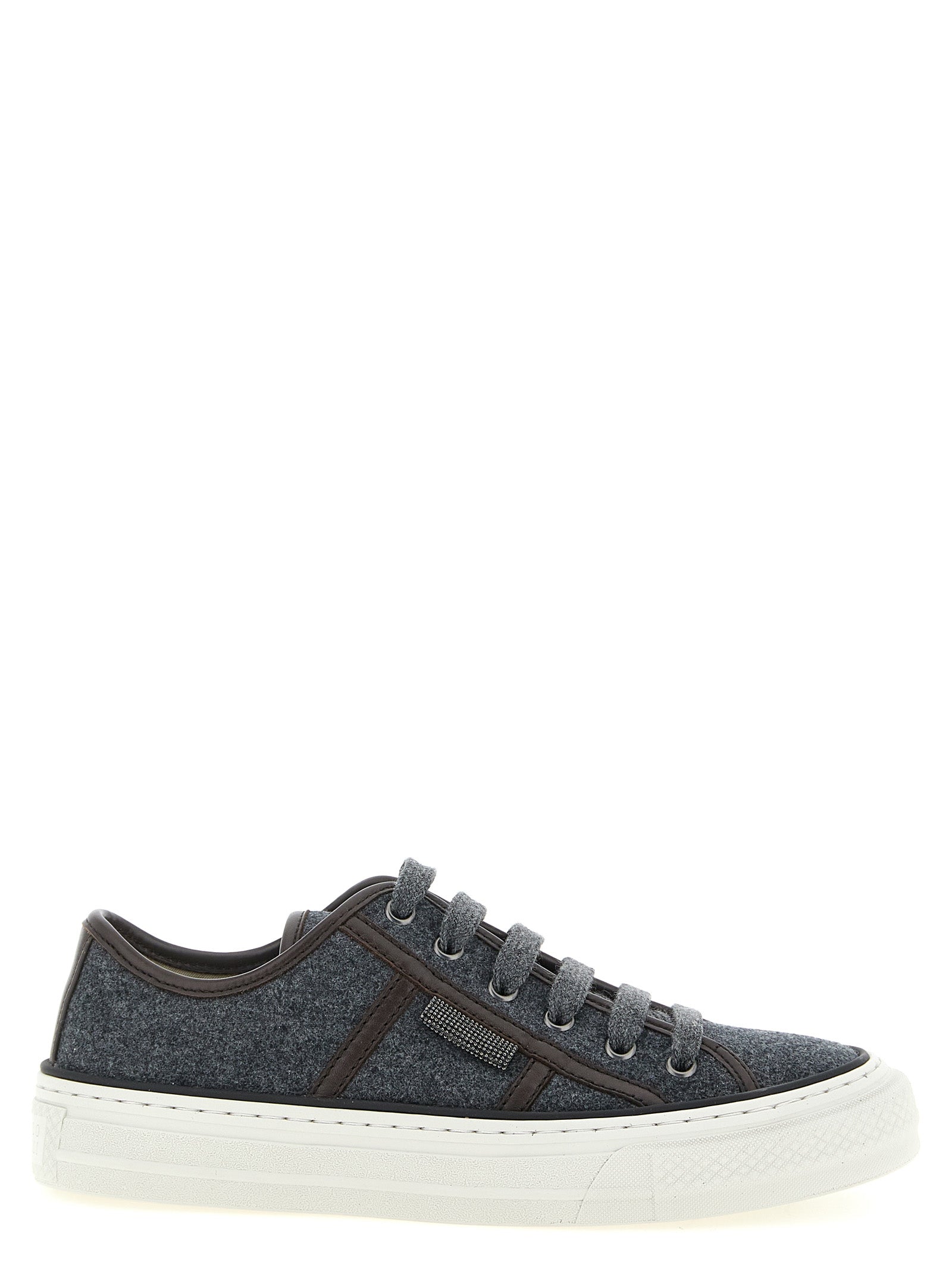 Brunello Cucinelli Graue Low-Top-Sneaker aus reiner Schurwolle