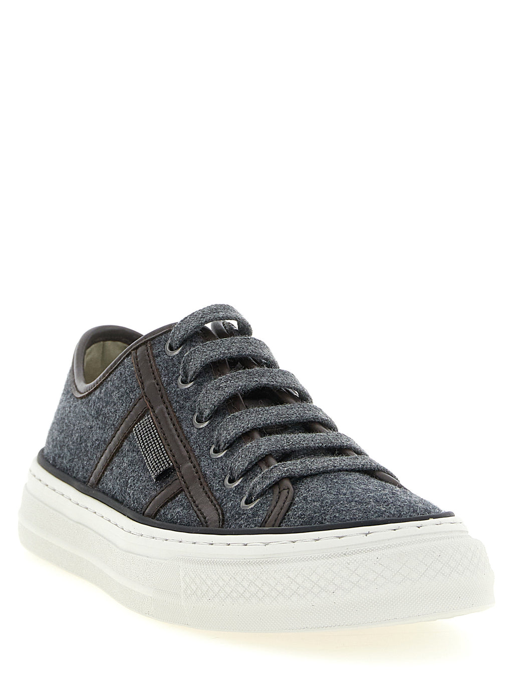 Brunello Cucinelli Graue Low-Top-Sneaker aus reiner Schurwolle