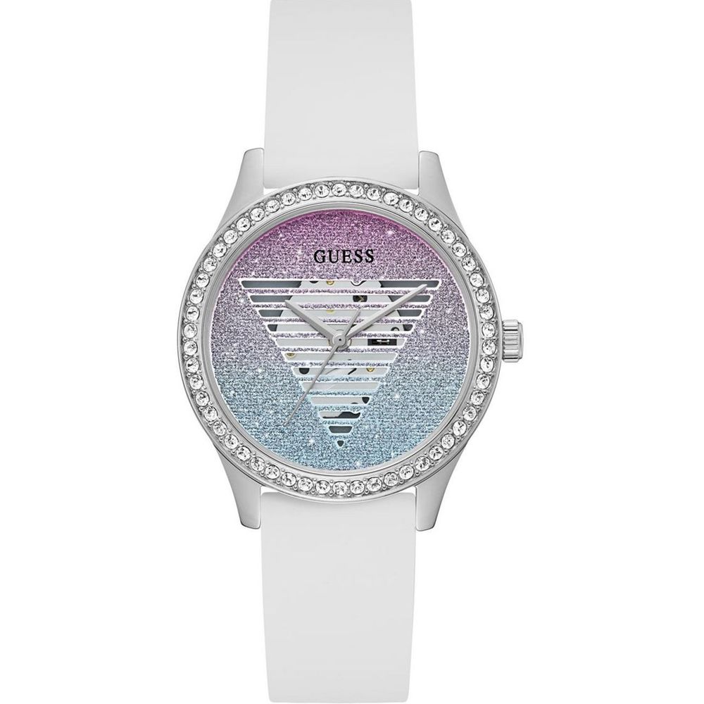 Guess Damen-Armbanduhr mit weißem Synthetikarmband – Elegante Dresswatch.