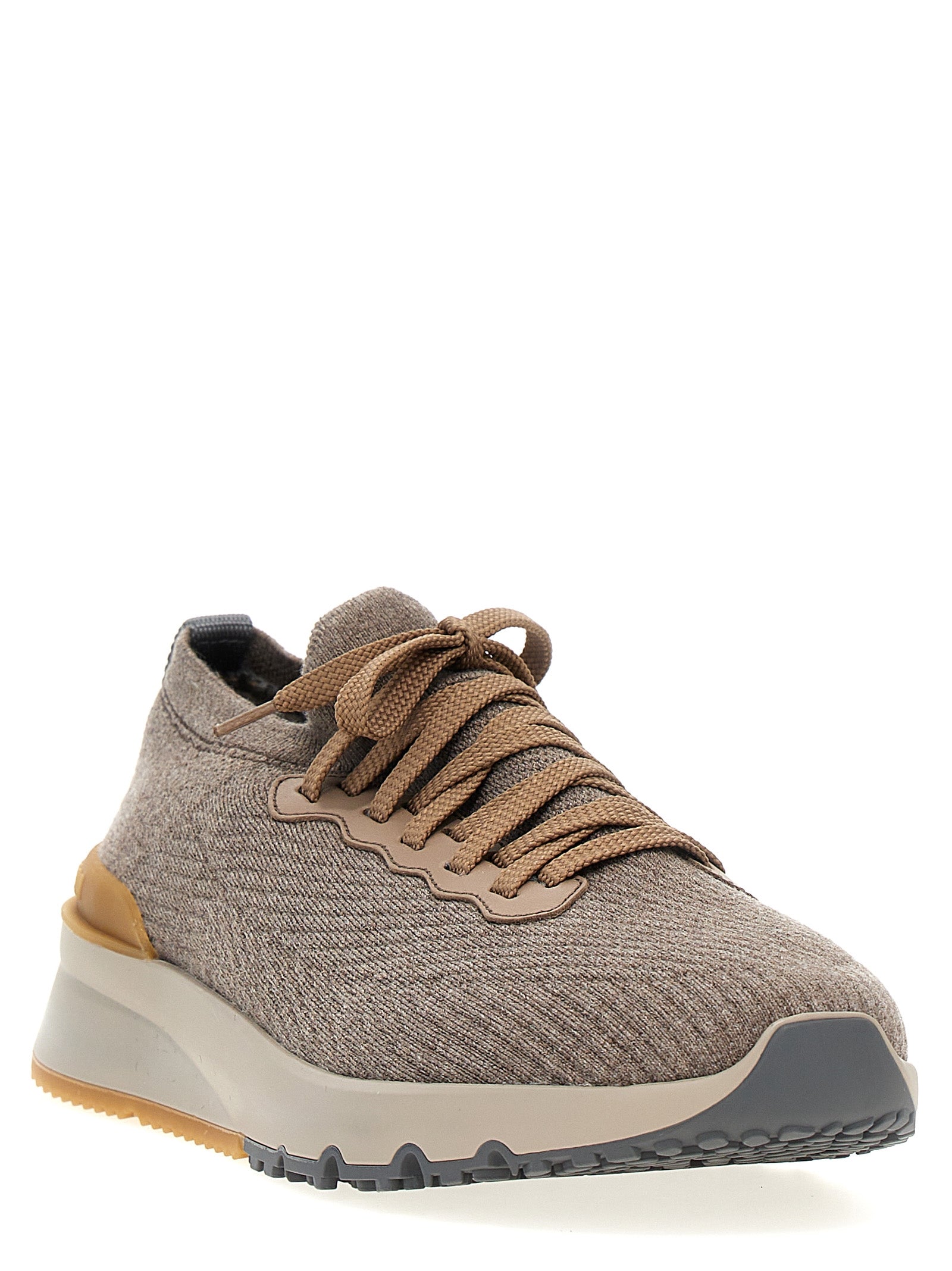 Brunello Cucinelli Graue Woll-Sneaker mit niedrigem Schaft