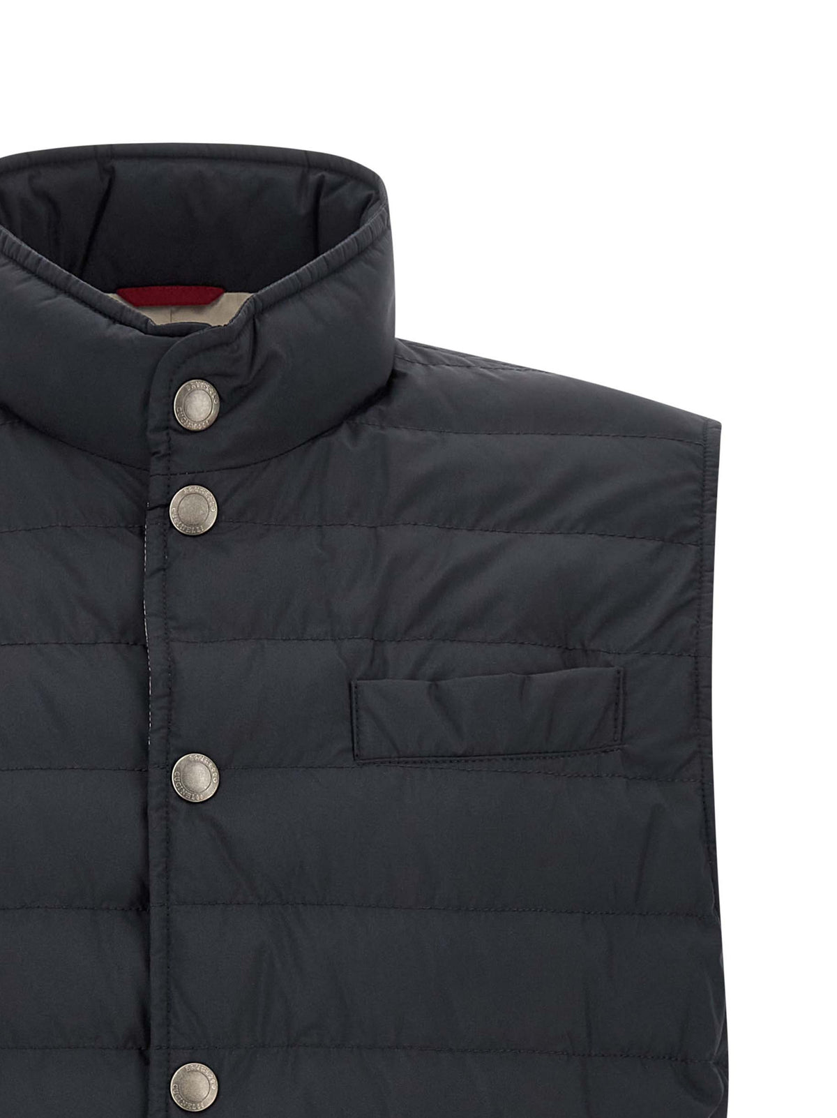 Brunello Cucinelli Ärmellose blaue Jacke aus Polyester