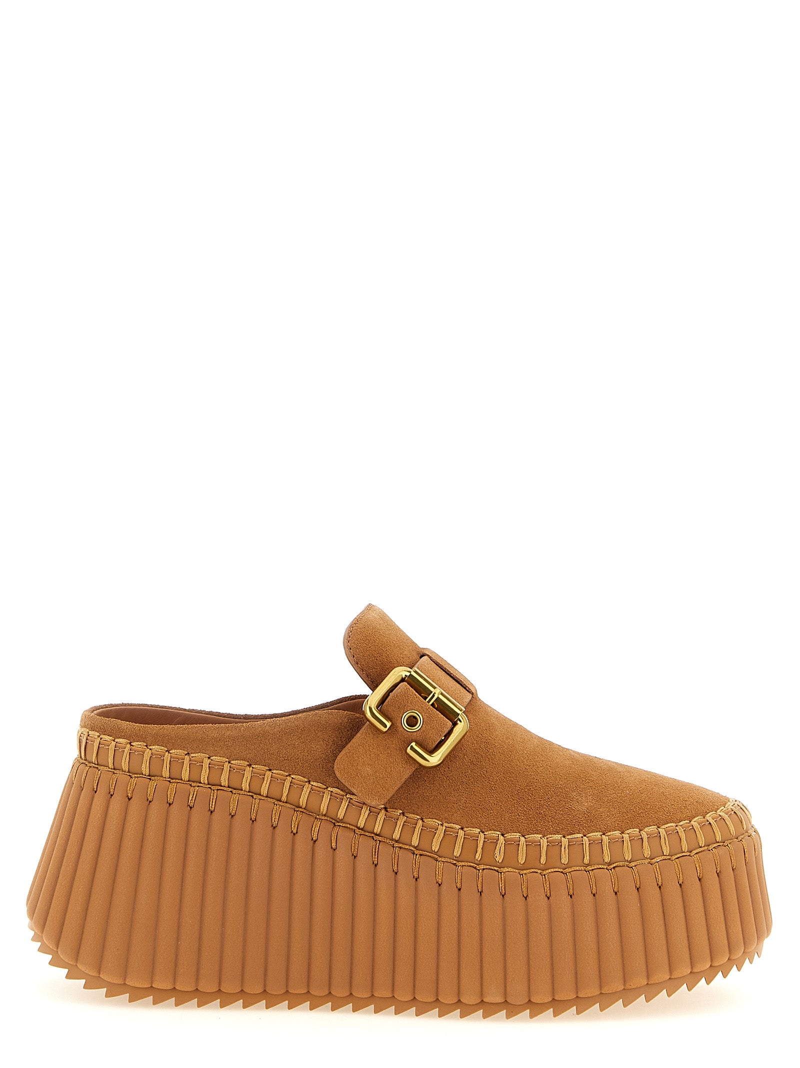Chloé Keilabsatz-Sandalen aus beigem Kalbsleder