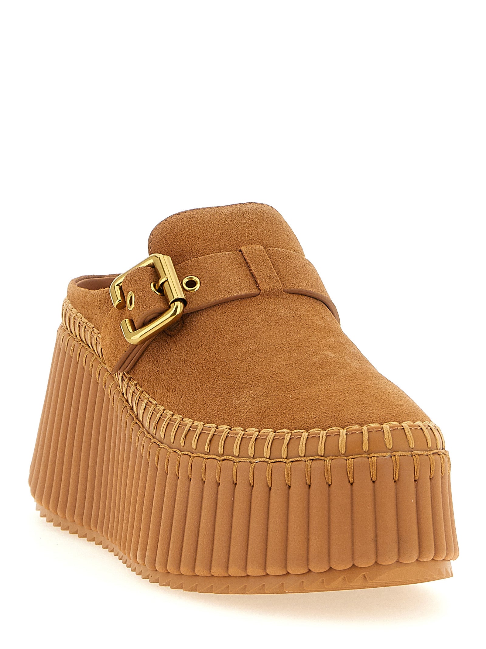 Chloé Keilabsatz-Sandalen aus beigem Kalbsleder
