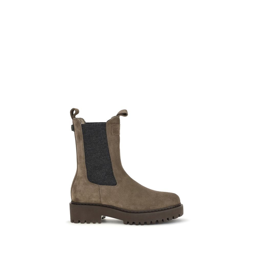 Brunello Cucinelli Braune Ankle Boots aus Kalbsleder Bos Taurus
