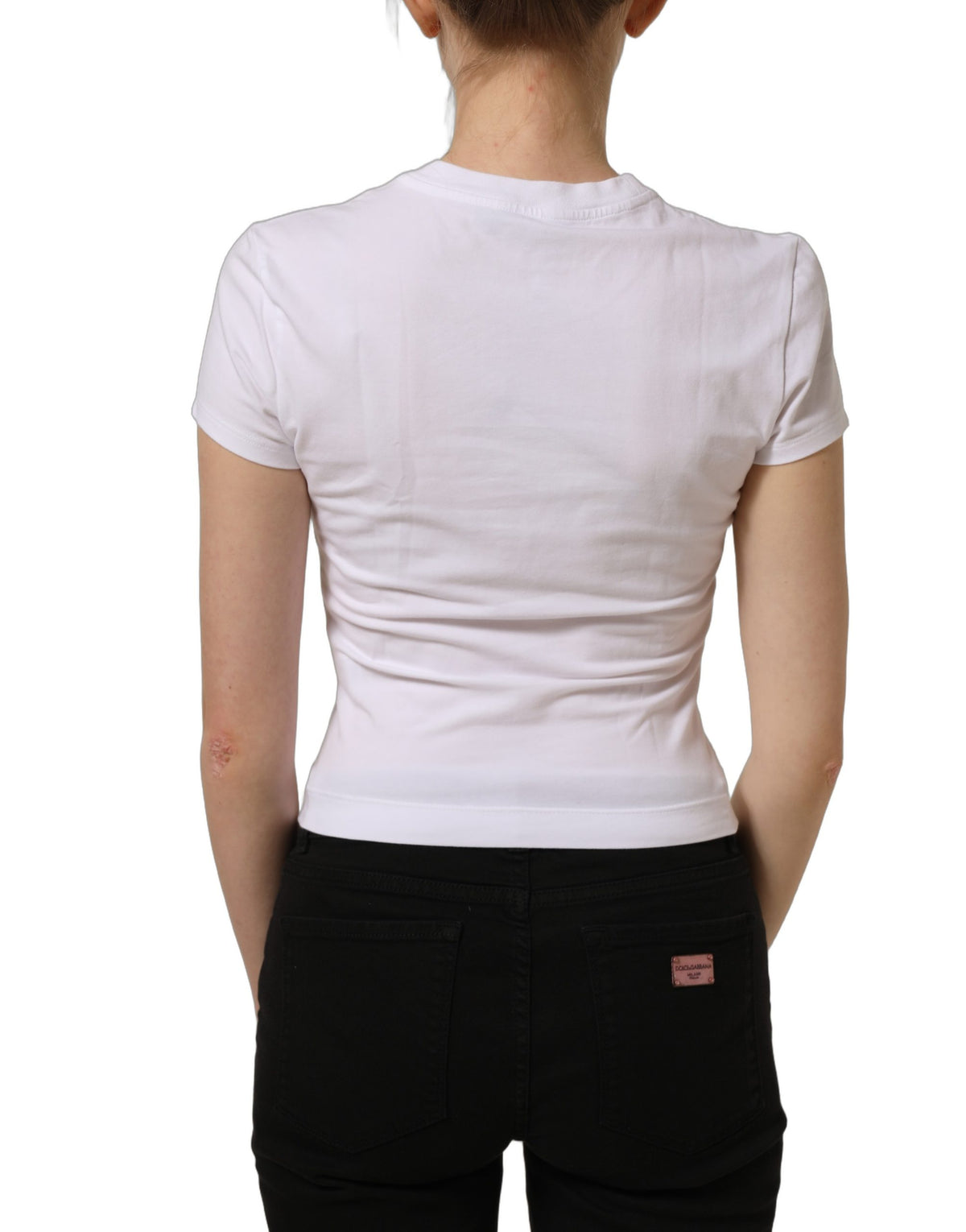 Dolce & Gabbana Weißes T-Shirt mit Blumen-Logo-Print und Rundhalsausschnitt