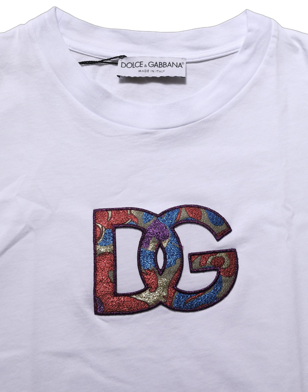 Dolce & Gabbana Weißes Baumwoll-T-Shirt mit Rundhalsausschnitt und Logo-Patch