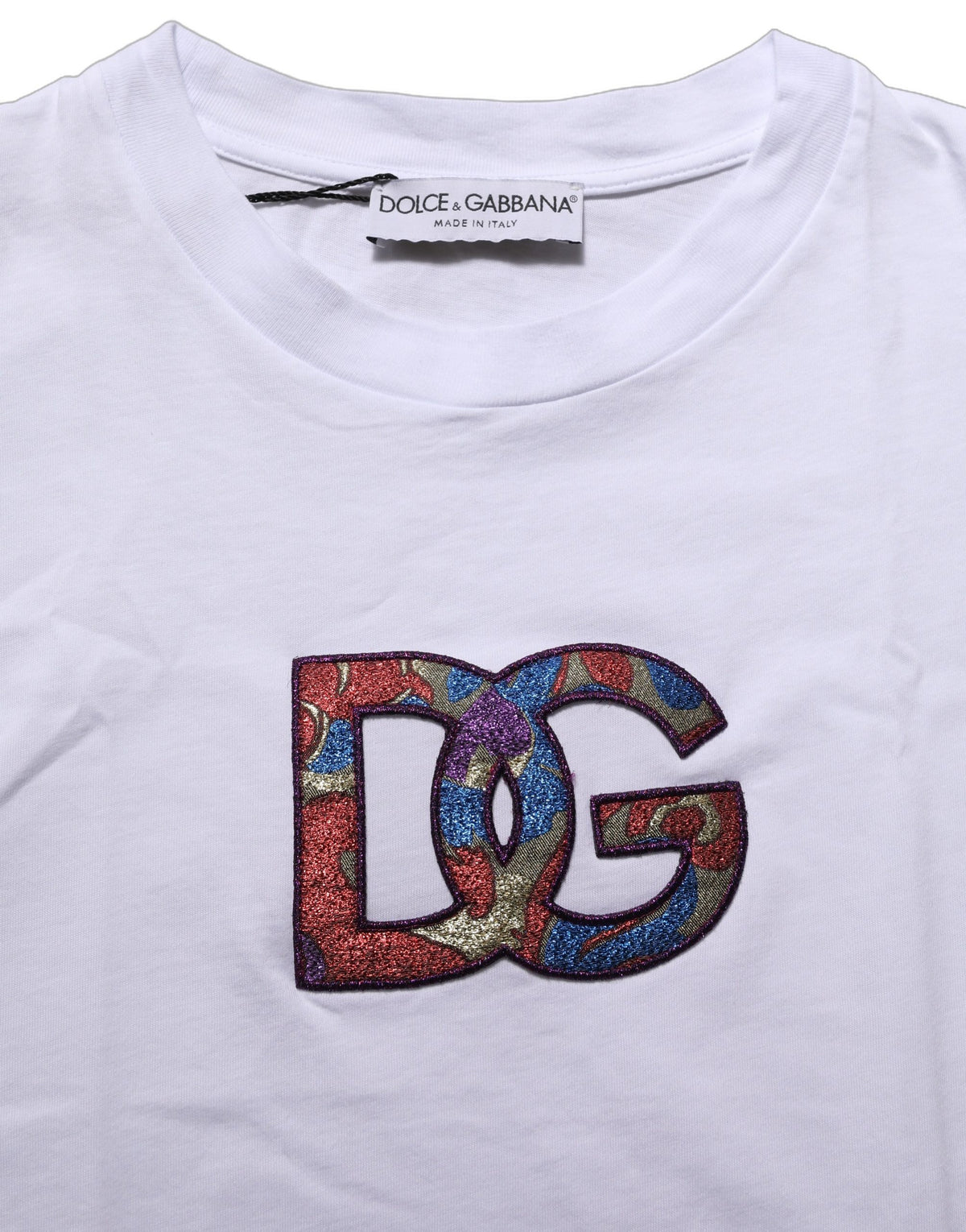 Dolce & Gabbana Weißes Baumwoll-T-Shirt mit Rundhalsausschnitt und Logo-Patch