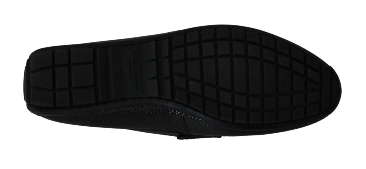 Dolce & Gabbana Schwarzes Eidechsenleder Flache Loafers Schuhe