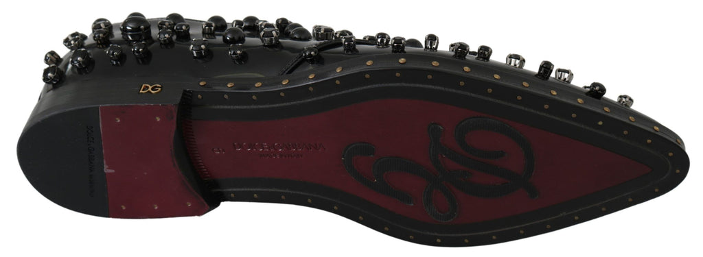 Dolce & Gabbana Schwarz Leder Kristalle Kleid Broque Schuhe