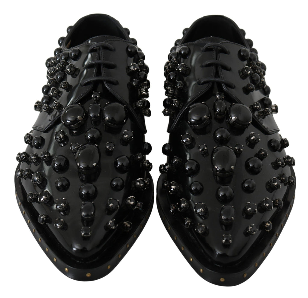 Dolce & Gabbana Schwarz Leder Kristalle Kleid Broque Schuhe