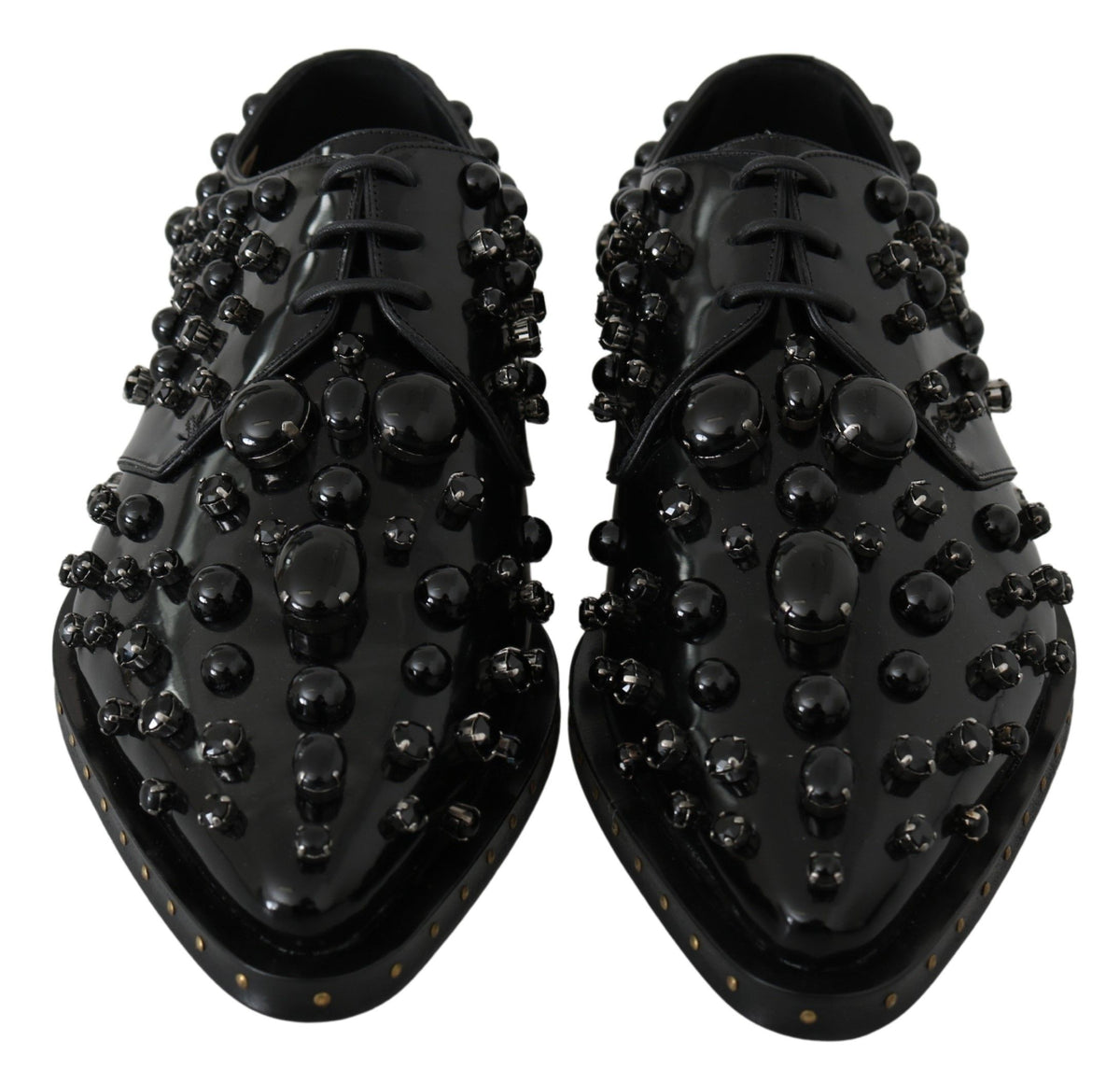 Dolce & Gabbana Schwarz Leder Kristalle Kleid Broque Schuhe