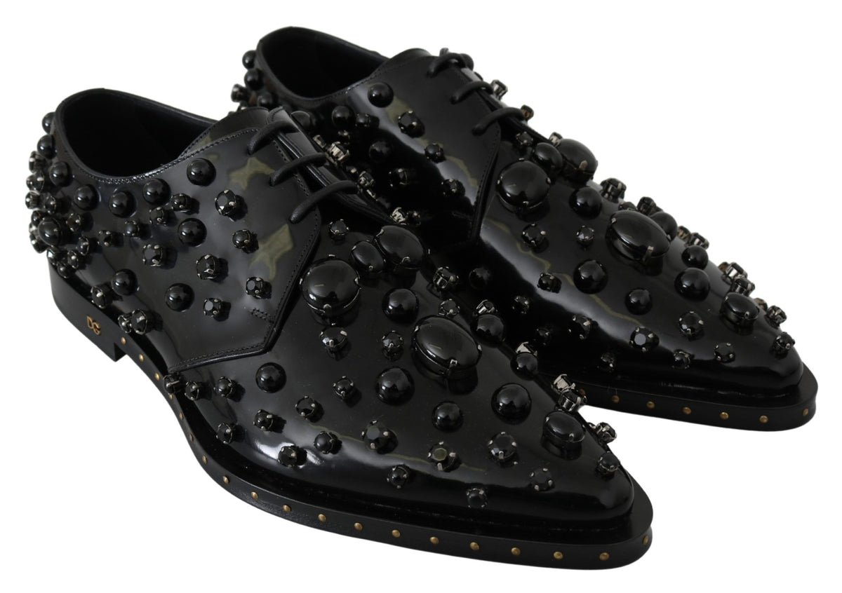 Dolce & Gabbana Schwarz Leder Kristalle Kleid Broque Schuhe