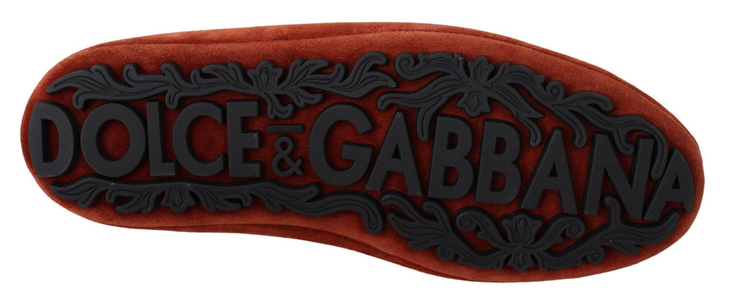 Dolce & Gabbana Orange Leder Crystal Crown Loafers Schuhe