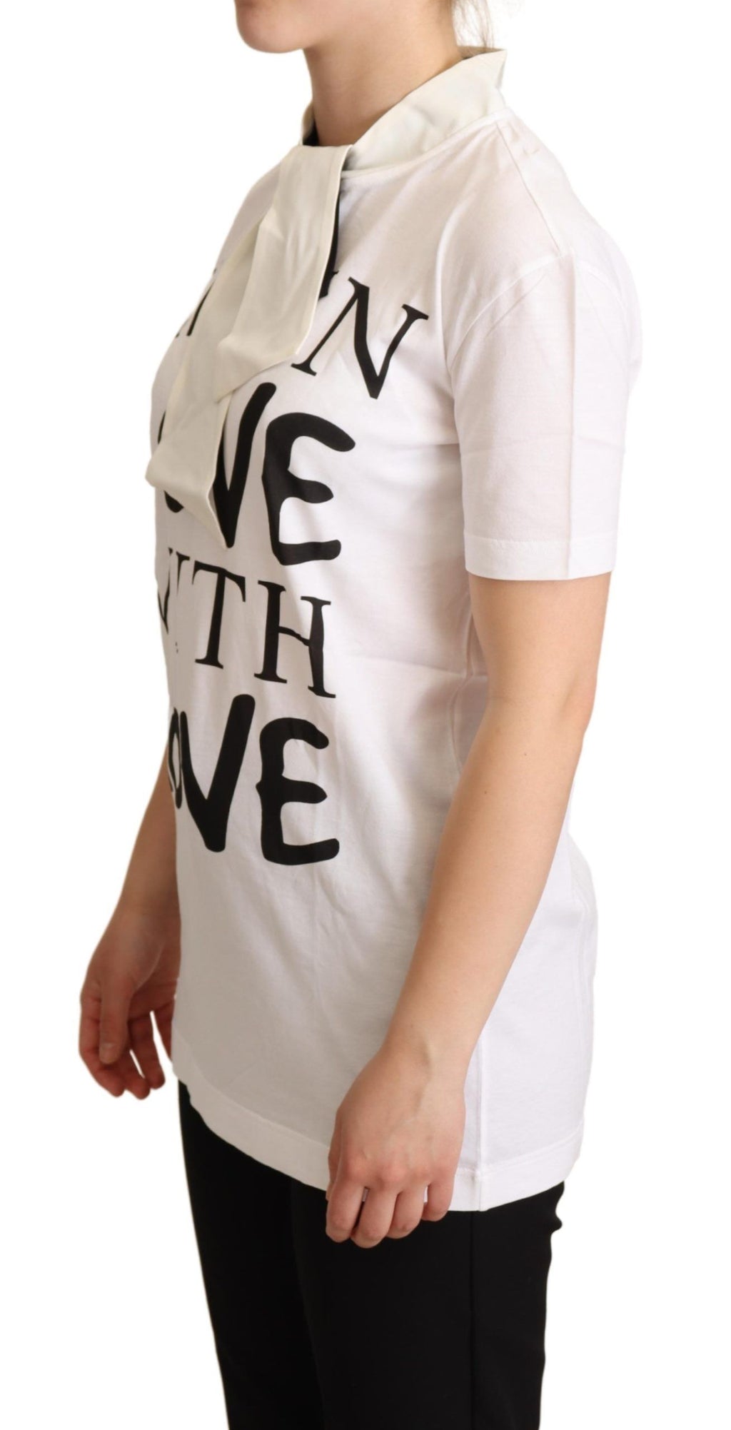 Dolce & Gabbana Weißes Baumwoll-Seiden-T-Shirt I'm In Love Top